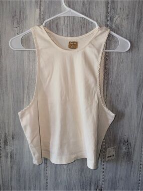 Free People Cream Ribbed Crop Tank